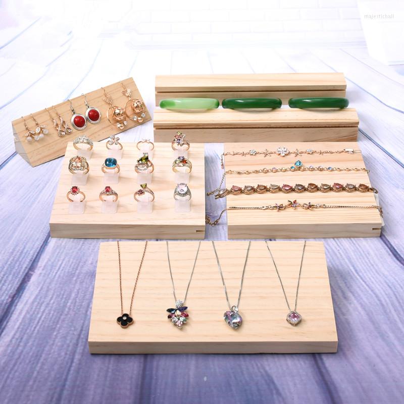 

Jewelry Pouches Wood Display Tray Ring Pendant Bracelets Holder Bangle