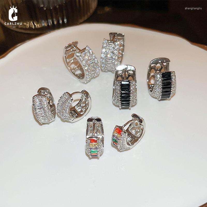 

Hoop Earrings Black Colorful Zirconia Round Circle Huggie Luxury Fashion Simple Versatile For Women Girl Jewelry