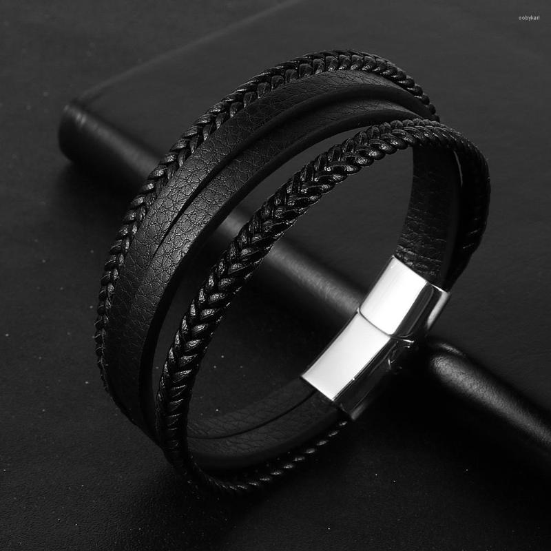 

Strand 2023 Multi-layers Braided Genuine Leather Bracelets Women Men Stainless Steel Magnet Buckle Brazalete Hombre Wholesale