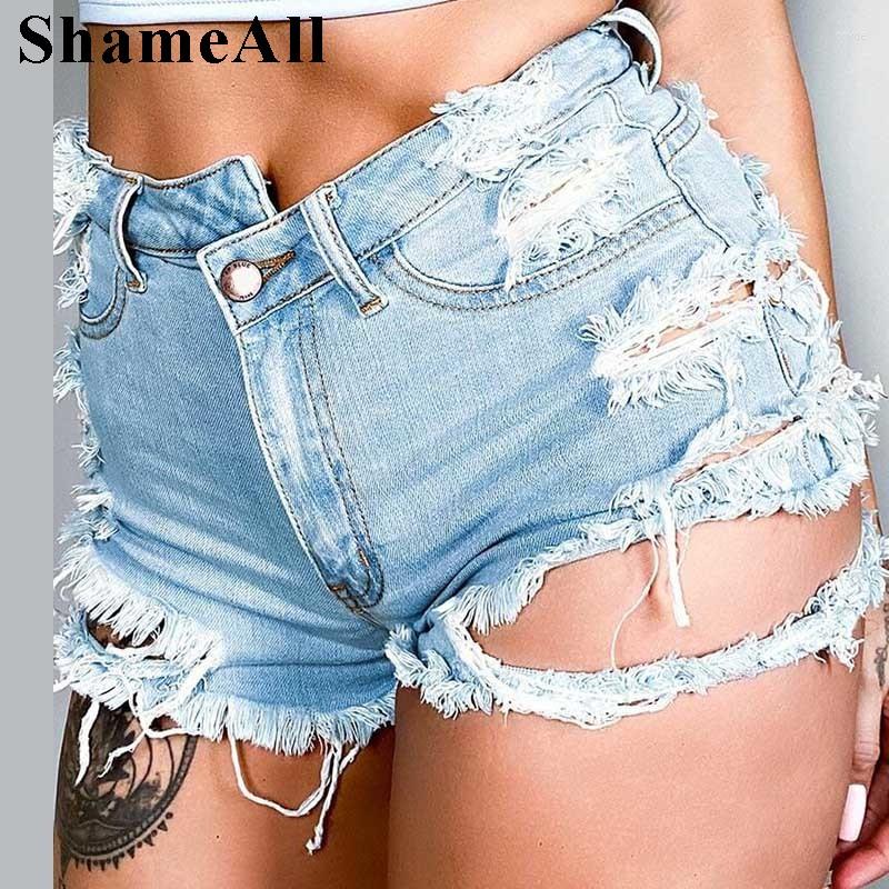 

Women' Shorts Women Street Asymmetric High Waisted Ripped Tassel Stretch Denim Summer Sexy Slim Fit Club Party Jeans Grunge Short Pants, Dark blue
