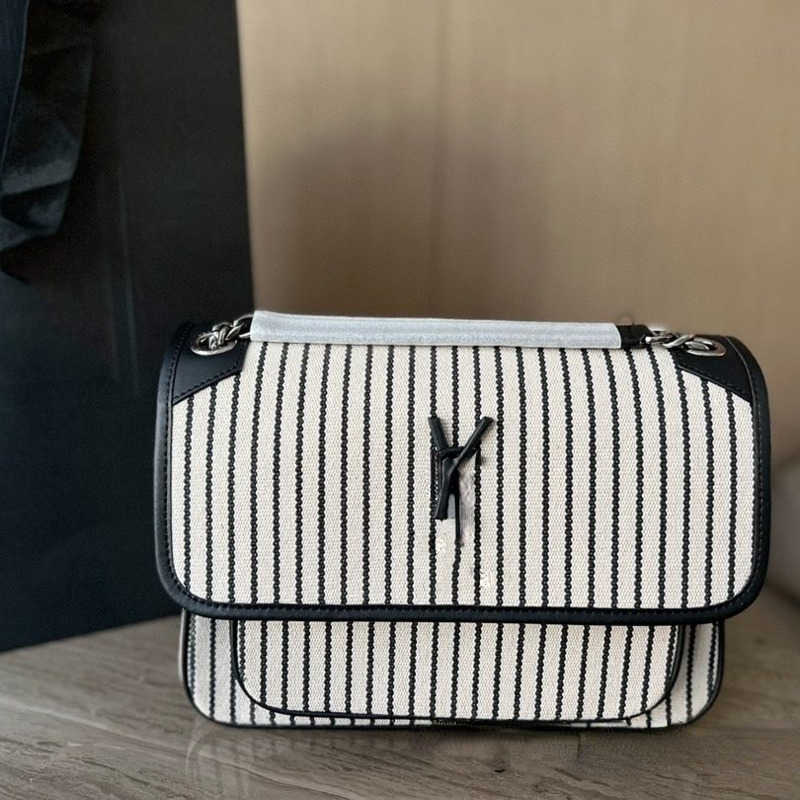 

Luxury chain shoulder bag fashion canvas crossbody purse designer women handbag striped messengerbag large capacity vintage Niki bags, Large 28 x 22