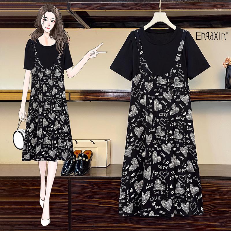 

Party Dresses EHQAXIN Summer Women's Stitching Dress Long Black Suspenders Love Letter A-Line With Pockets For Ladies -5XL, Photo color