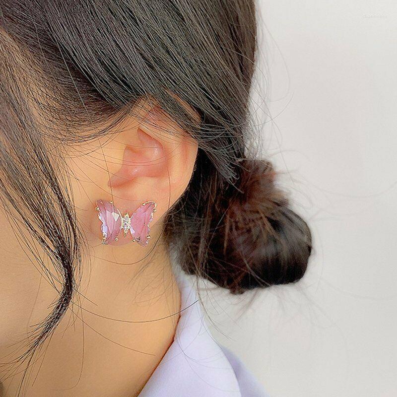 

Stud Earrings Trendy Women Butterfly Jewellery Transparent Crystal Earstud For Girls Nice Birthday Gift