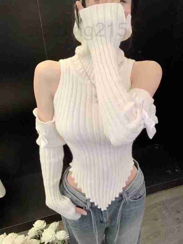 

Women' Knits & Tees Designer High-neck sleeve irregular top 2023 early spring new products recommended fashion high-neck knitted wool 4P5V, White6