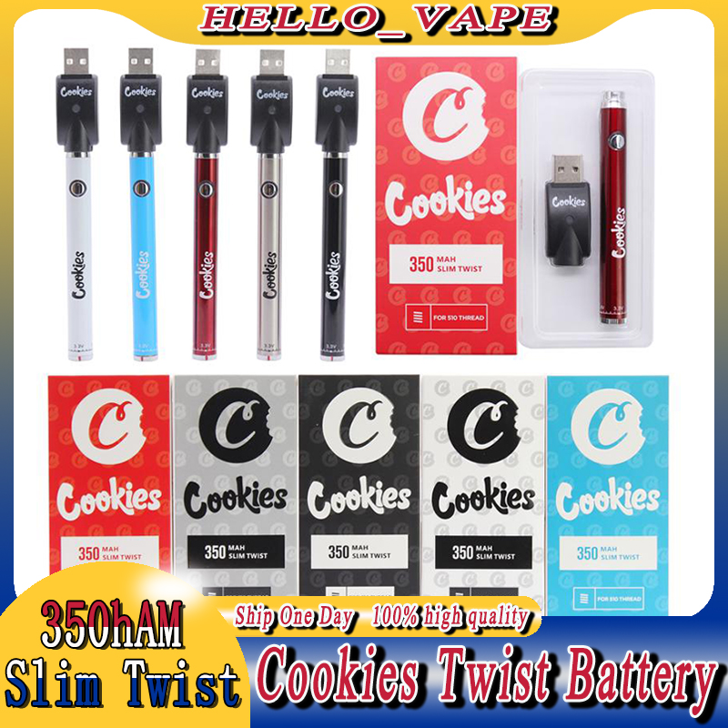 

Cookies Twist Preheating Bottom Electronic VV Battery 350mAh Preheat Variable Voltage BUD USD Charger Vape Pen With Gift Box for 510 Thread Carts Tank Fedex