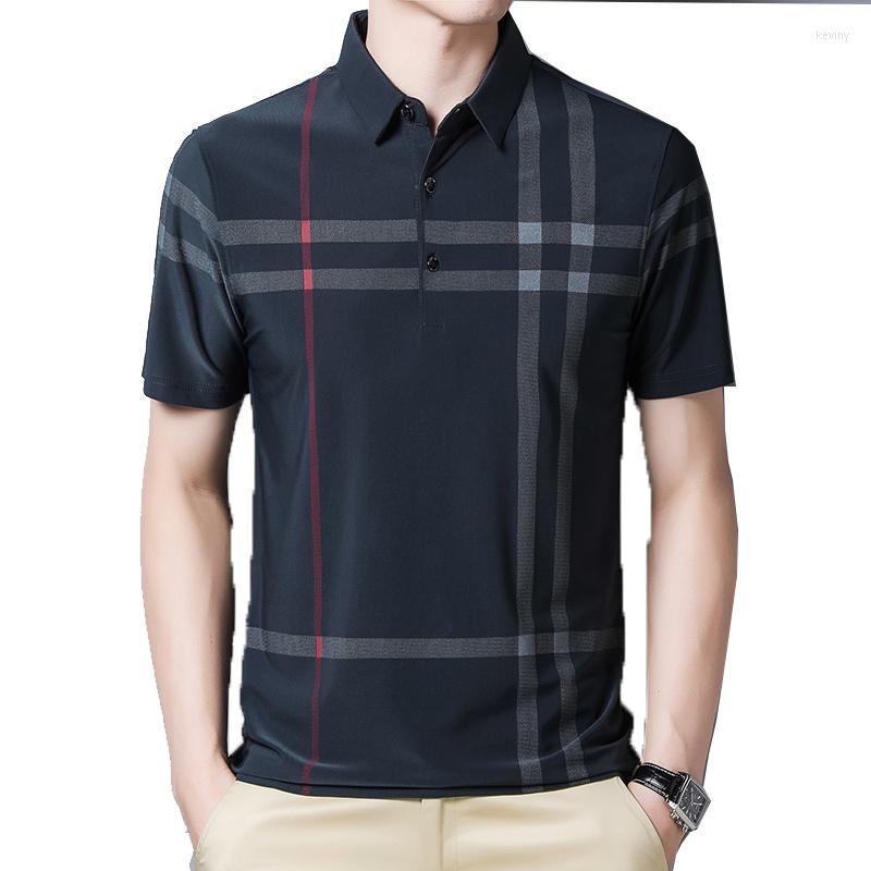 

Men's T Shirts TFETTERS Business Men Shirt Summer Thin Smart Casual Loose Soft Breathable Anti-wrinkle Short Sleeve Plaid Tees Tops Homme, Black