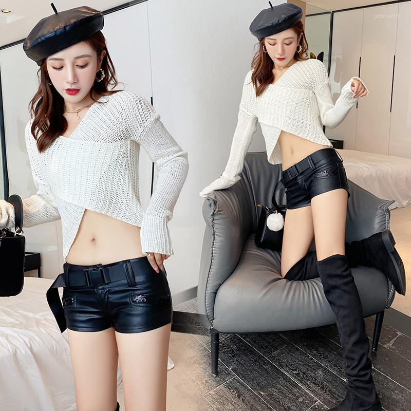 

Women' Shorts 2023 Autumn And Winter Bar Sexy Women' Nightclub Style Low Waist PU Leather Pole Dance Tight DK474, Black