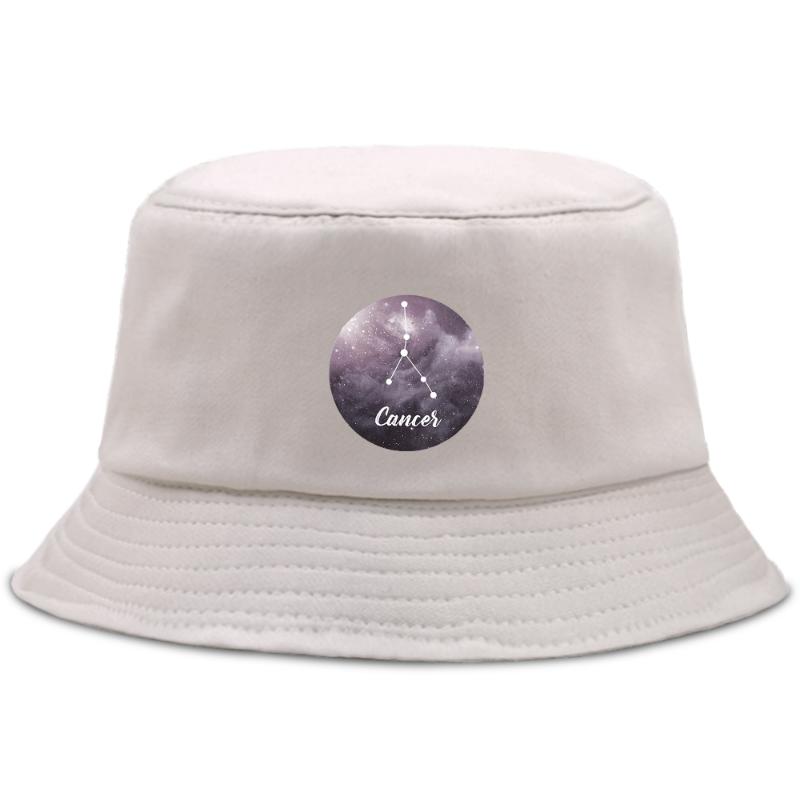 

Berets Constellation Cancer Print Bucket Hats Sunscreen Cotton Panama Hat Outdoor Foldable Beach Cap Hip Hop Summer Fisherman's HatBeret, Beige