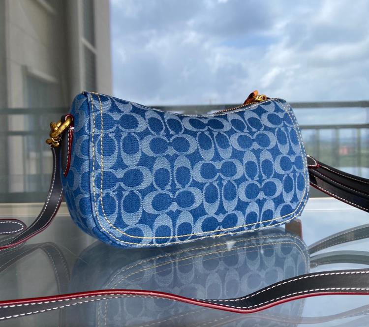 

New canvas leather Tote bag large capacity mahjong chain one shoulder cross-body hand carrying small square women's bag, Blue