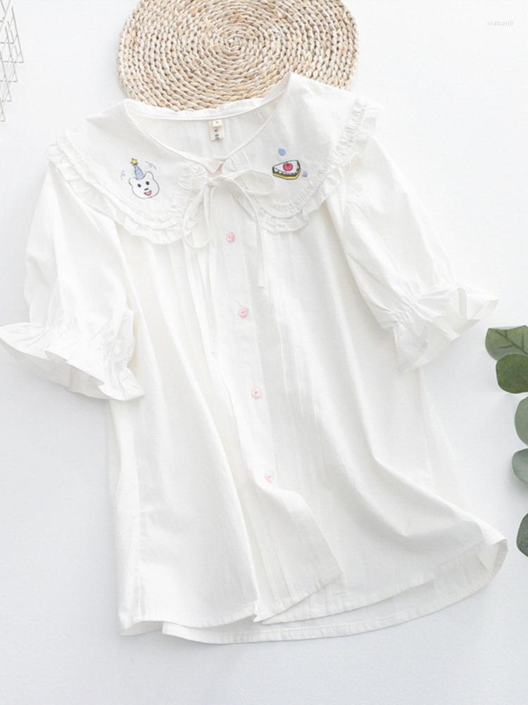 

Women' Blouses Hsa Women White Short Sleeve Shirt Summer Tops Lapel Solid JK Shirts Korean Casual Female Blusas Preppy Style, Myl137