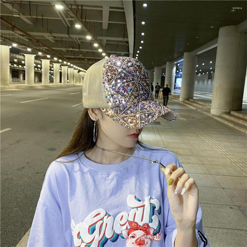 

Ball Caps Glitter Women Baseball Cap Mesh Snapback Hat Sequins Shining Washed Cotton Adjustable Hats Casual Sport Sun 2023, Black b