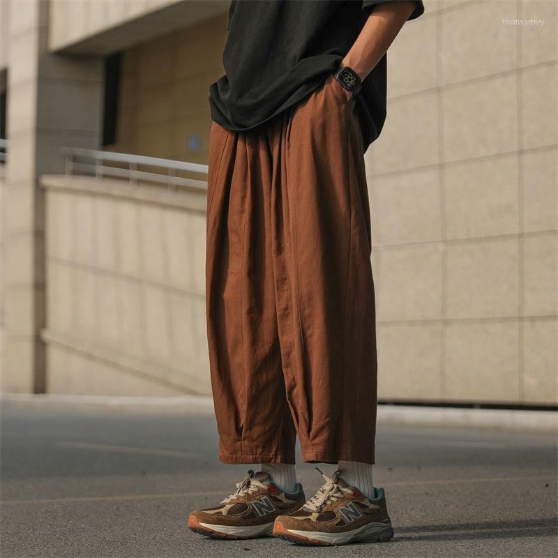 

Men's Pants Summer Cotton Linen Men Fashion Retro Casual Mens Japanese Streetwear Loose Hip Hop Straight Trousers, Black