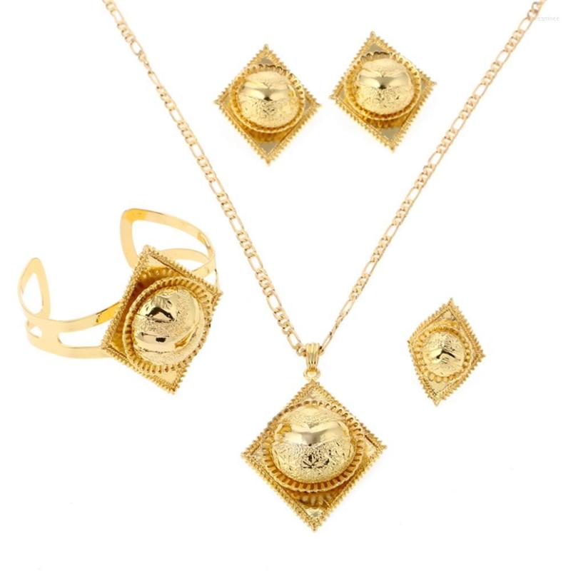 

Necklace Earrings Set Trendy Ethiopian Jewelry Gold Color Sets For African Eritrean Women Wedding, Picture shown