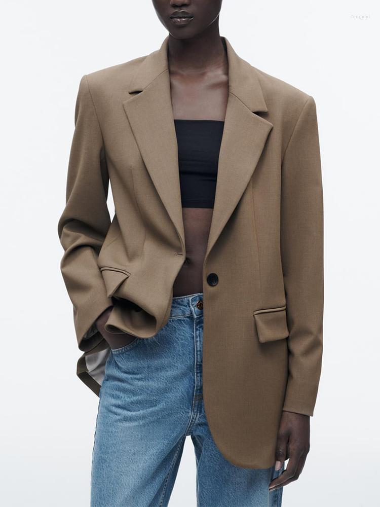 

Women's Suits 2023 Spring Autumn Women Blazer Coats Vintage Notched Long Sleeve Single Button Jackets Office Lady Outerwear Tops, Picture shown