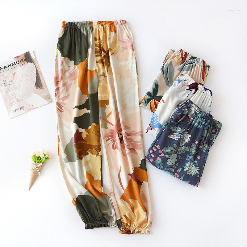 

Women's Sleepwear Ladies 2023 Vintage Floral Print Pajamas Trousers Spring Summer Thin Casual Soft Home Pants Lounge Wear Women Cute Bottoms, Color6
