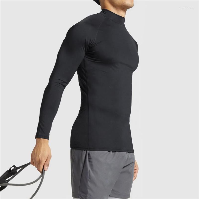 

Men's T Shirts Running Turtleneck T-shirt Men Gym Sportswear Fitness Tight Long Sleeve Compression Shirt Jogging Quick Dry Exercise Clothing, White