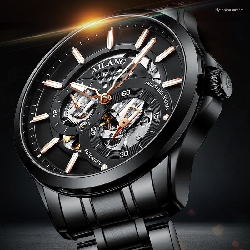 

Wristwatches Designer Tourbillon Skeleton Mechanical Watch For Men Luxury Automatic Mens Business Watches Waterproof Full Steel Orologio