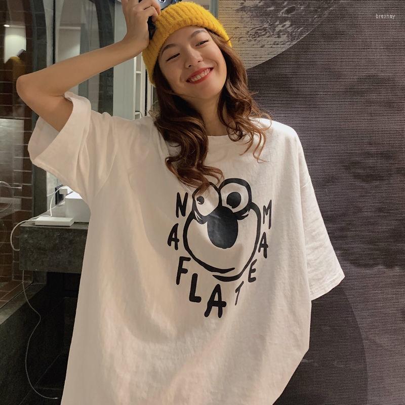 

Women's T Shirts Korean Short Sleeve Loose T-Shirt Oversize 2023 Summer Women Cover Belly Show Thin Tops Female Student Animal Pattern, White