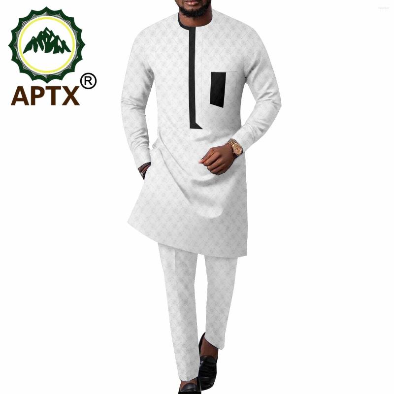 

Men's Tracksuits APTX African Men's Clothing 2 Pieces Casual Suit Long O-Neck Top Full Length Slim Pants Daily Wear A2316001, 9-1