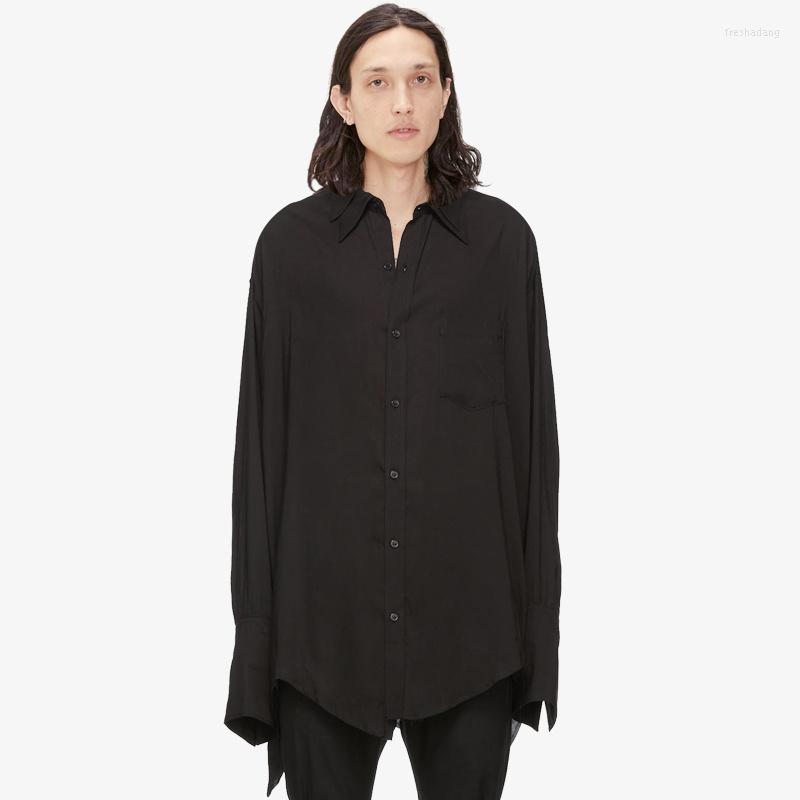 

Men' Casual Shirts Spring Fashion Men Double Collar T Male Loose Long Sleeve Shirt Autumn Hombre Dress Blouse Brand Clothing, Black
