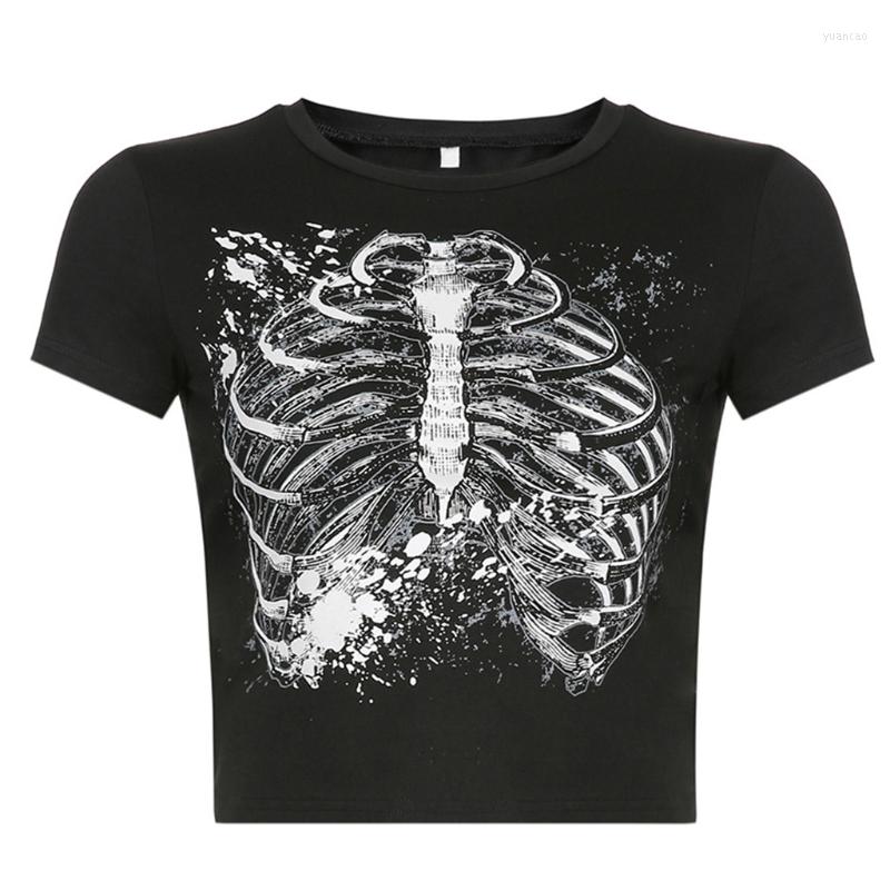

Women' T Shirts Women Punk Short Sleeve T-Shirt Harajuku Breastbone Print Summer O-Neck Crop Top, Black