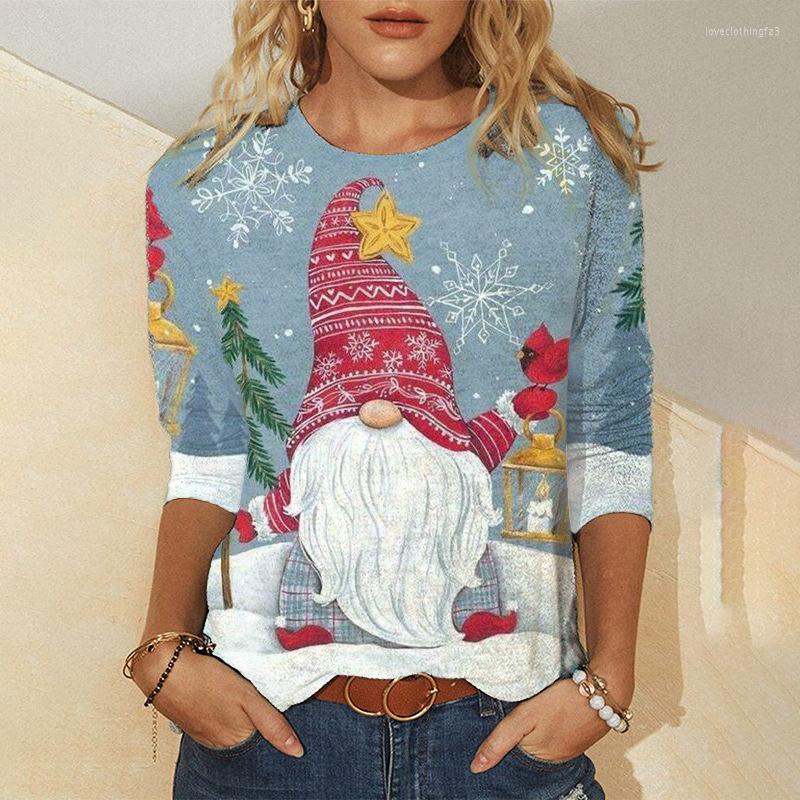 

Women's T Shirts Old Man Christmas Elk Digital 3D Print Women T-Shirt Long Sleeves Pullover Sports Fashion 2023 Spring Autumn O Neck Pocket