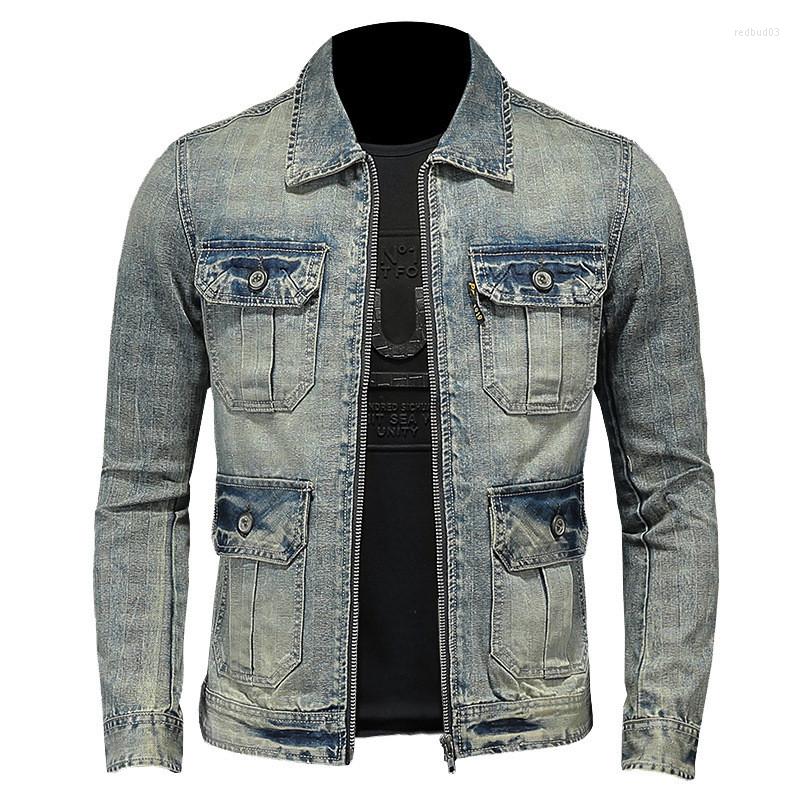 

Men's Jackets Men's Fashion Vintage Denim Trucker Jacket With Multi Pockets Washed Retro Jeans Coat Outerwear Plus Size -4XL, Blue