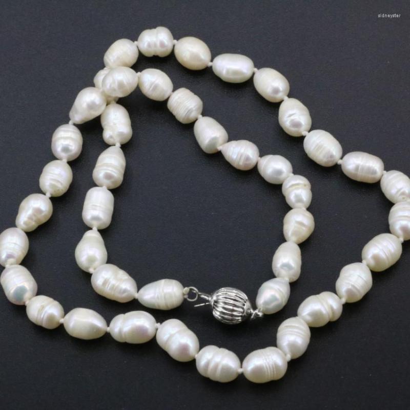 

Chains Charms Black White Natural Freshwater Cultured Pearl 8-9mm Rice Shape Beads Necklace For Women Gifts Chain Choker 18inch B3237