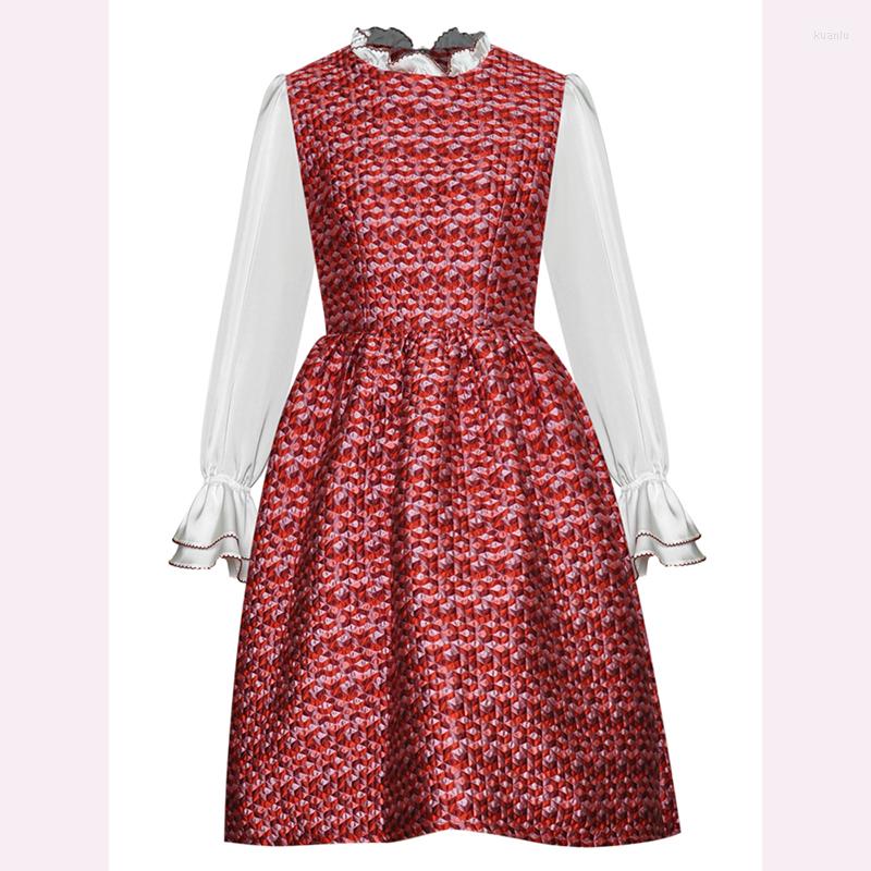 

Casual Dresses Est HIGH QUALITY Fashion 2023 Petal Collar Trumpet Long Sleeve Waist Jacquard Dress, Picture shown