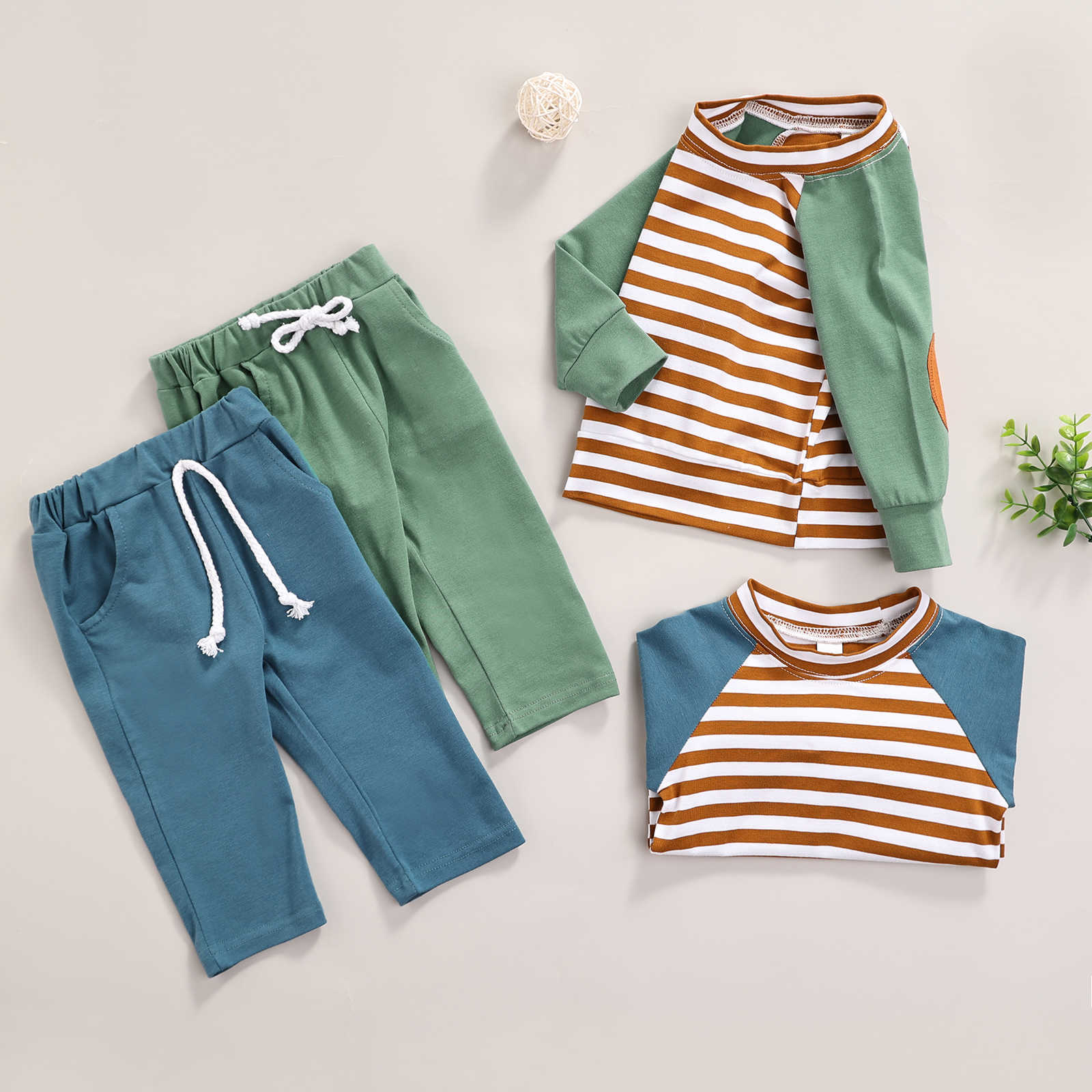 

Sets Fall Spring Baby Boys Girls Casual Clothing Set Fashion Stripe Raglan Sleeve Tops and Long Pants PCS Cotton Clothes Suit, Green