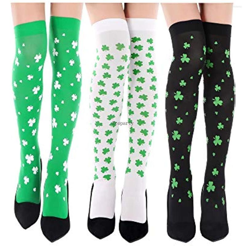 

Women Socks 1 Pairs St. Patrick's Day Green Shamrock Striped Knee Irish Costume For Girls Party Favor Anime, Black