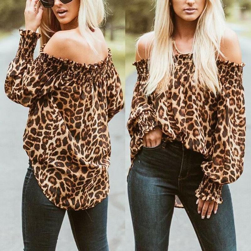 

Women' T Shirts Women Off Shoulder Leopard Printed Tops Long Sleeve Slash Neck Loose Shirt Party T-shirt Dames Streetwear Blusas, Picture shown