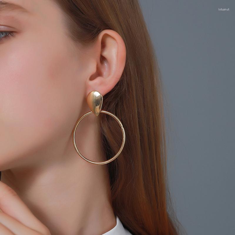 

Dangle Earrings Women Simple Large Circle Drop Female Exaggerated Silver Color Metal Geometric Round Earings Jewelry