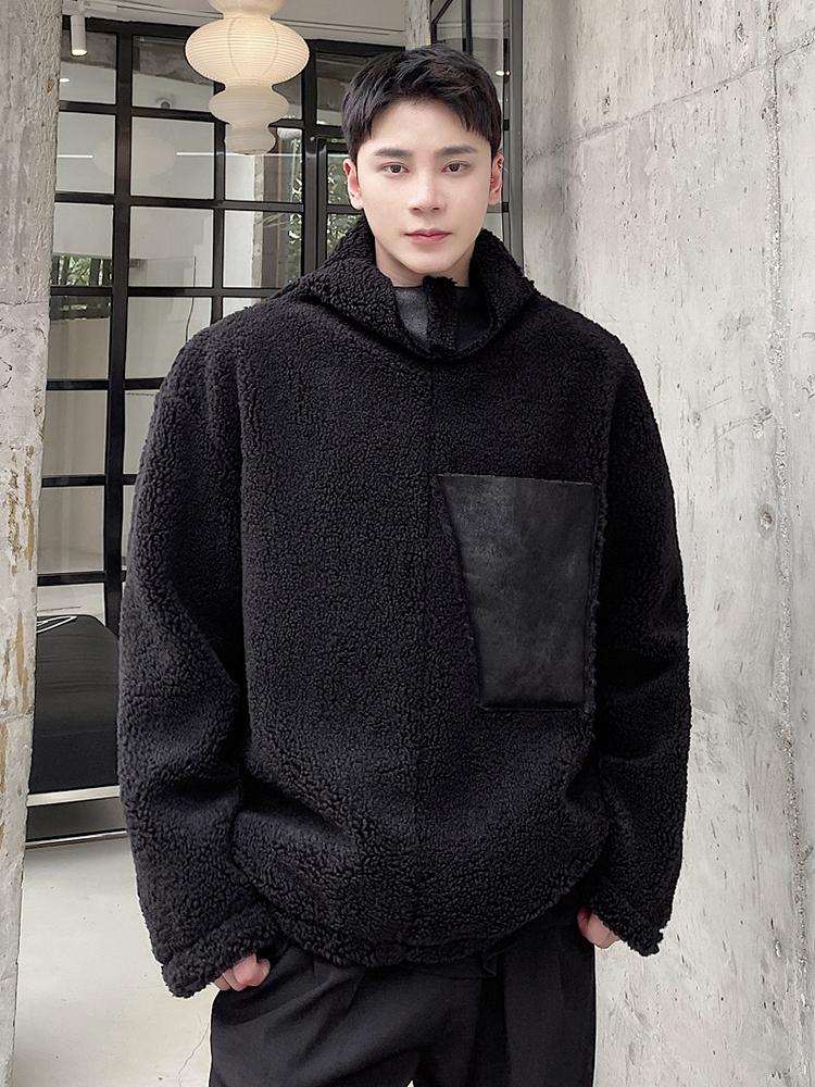 

Men's Sweaters ZCSMLL Winter Thickened Fur Integrated Stand Collar Men's Pullover Cotton Coat FashionWool Patchwork Male Sweater L557, Black