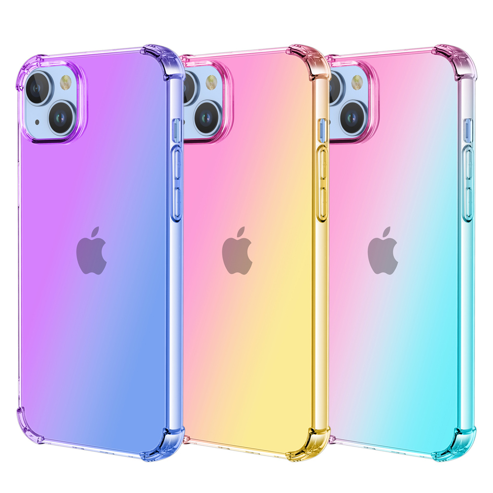 

Clear Gradient Case for iPhone 14 Pro Max 13 12 11 XS XR 7 8 Plus Shockproof Phone Cases with Bumper Slim Cover, E(blue/pink)