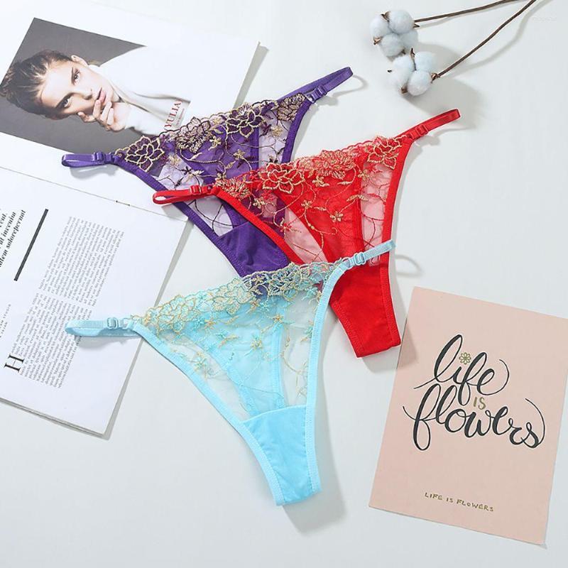 

Women's Panties Embroidery Flowers Underwear Women Lace Mesh Thong G String T-Back Low-waist Female Sexy Briefs Underpants Lingerie, Black