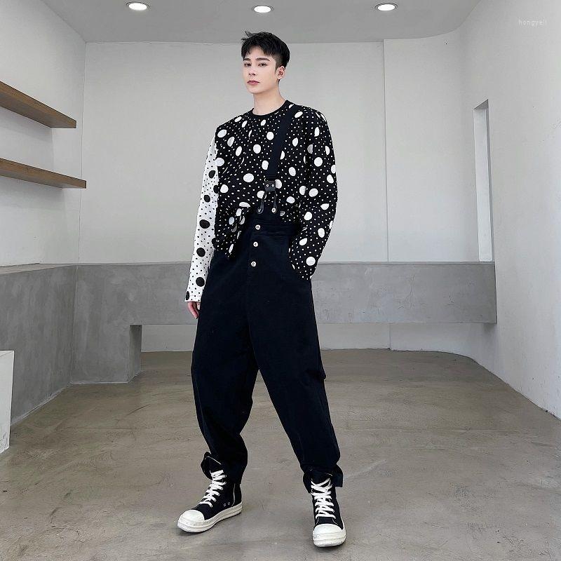 

Men's Pants Japan 2023 Korean Style White Overalls Personality Elastic Strap Trend Loose Casual Asymmetrical Design Trousers, Black