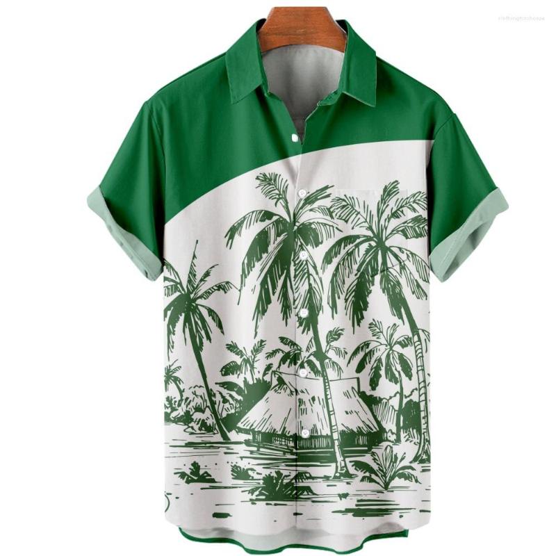 

Men's Casual Shirts Men Button Beach Summer Hawaiian Green Printed Shirt Mens Loose Short Sleeve Clothing