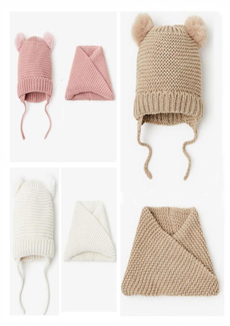 

Caps Hats born baby girl and boy child children spring autumn winter Solid knitted hat scarf sets 6M 4T 2212058392537, Beige
