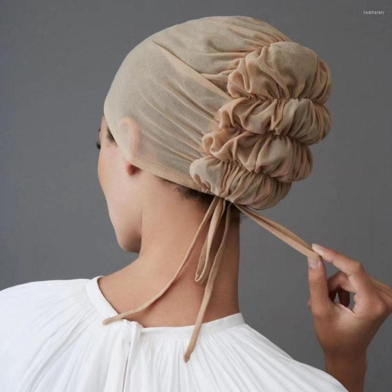 

Ethnic Clothing Muslim Women Hijab Cap Elastic Tie Back Jersey Underscarf Head Wrap Summer Lace Turban Bonnet Islamic Pullover Hat Turbante