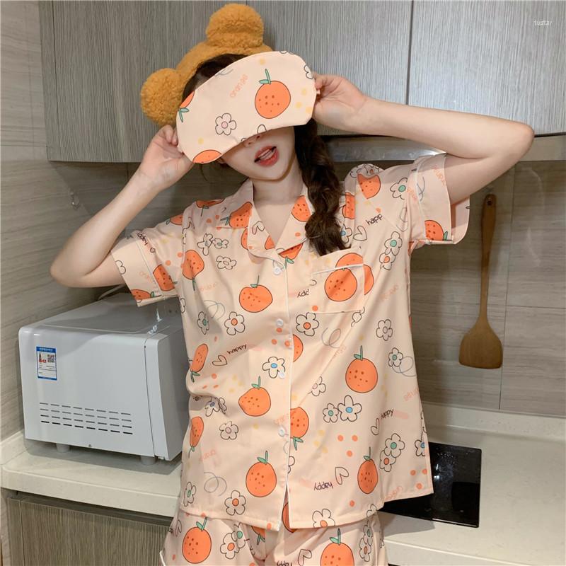 

Women's Sleepwear Cartoon Print Summer 2 Piece Set Home Suit Pajamas Short Sleeve Tops Shorts Sweet Cute Clothes, Picture color