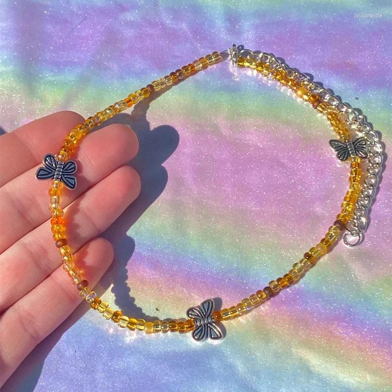 

Pendant Necklaces Orange Butterfly Beaded Necklace Seed Bead Y2k