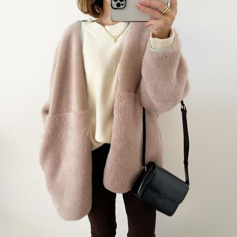 

Women's Jackets Plush Coat 2023 Autumn Winter Fashion Temperament Commuting Loose Long Sleeve Cotton, Pink