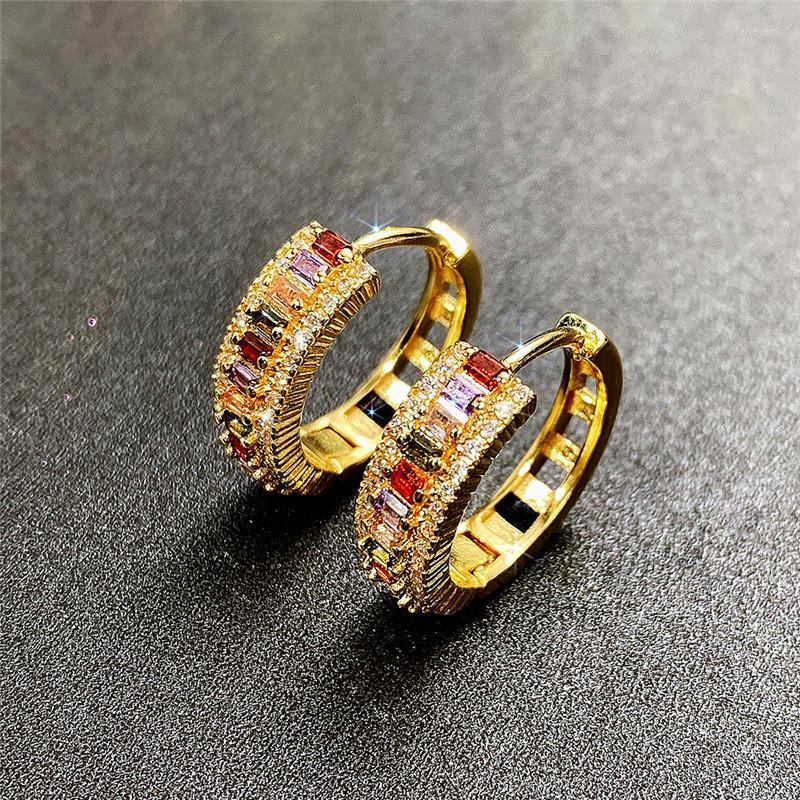 

Hoop Earrings & Huggie Brass Inlaid Zircon Color Fashion Niche High-end Temperament Ear Buckle Women Simple Luxury EarringsHoop Farl22