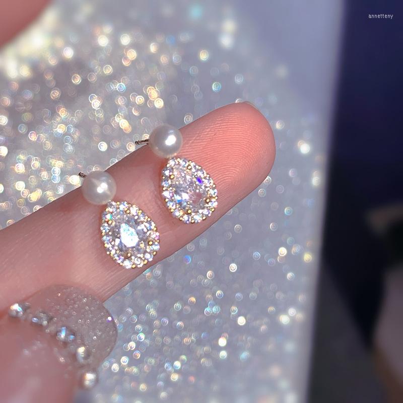 

Stud Earrings Sweet 925 Silver Needle Pearl For Women Exquisite Unique Shiny Zircon Jewelry Wholesale Pendientes Mujer Eh226