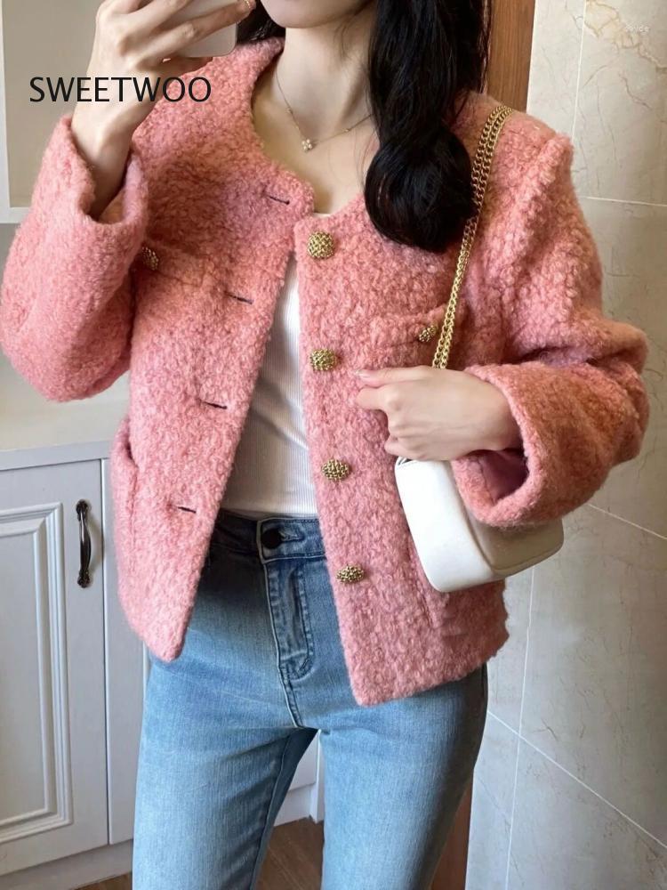 

Women' Jackets Autumn Winter 2023 Short Jacket Coat Women Pink Coats Womens Korean Office Ladies Fluffy Warm Outerwear Woman Clothes
