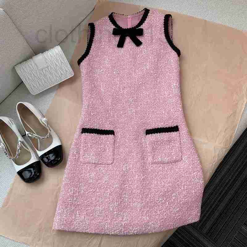 

Skirts&Skorts Designer 2021 early autumn new tweed bow sleeveless vest dress for women S3ND, Pink