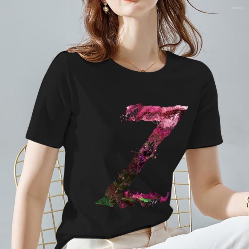 

Women's T Shirts Korean Version Initials Spray Paint Z Letter Print Mujer Camisetas White Top Aesthetics Graphic Short Sleeve T-shirt