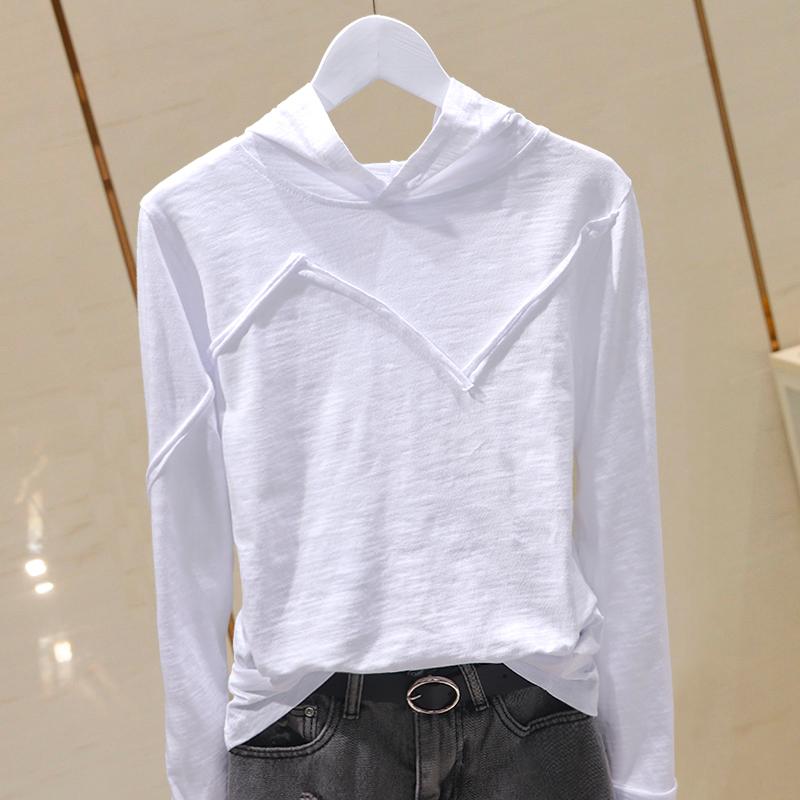 

Women's T Shirts Hooded Cotton Solid Women T-shirts 2023 Summer Loose Long-sleeved Lady Casual All Match Pulls Tops Tees Top QualityWomen's, See chart