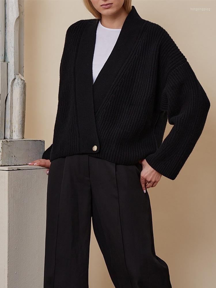 

Women' Knits Women Cardigan Solid Color V-Neck Single Button Long Sleeve Simple Wool Blend Knitting Coat
